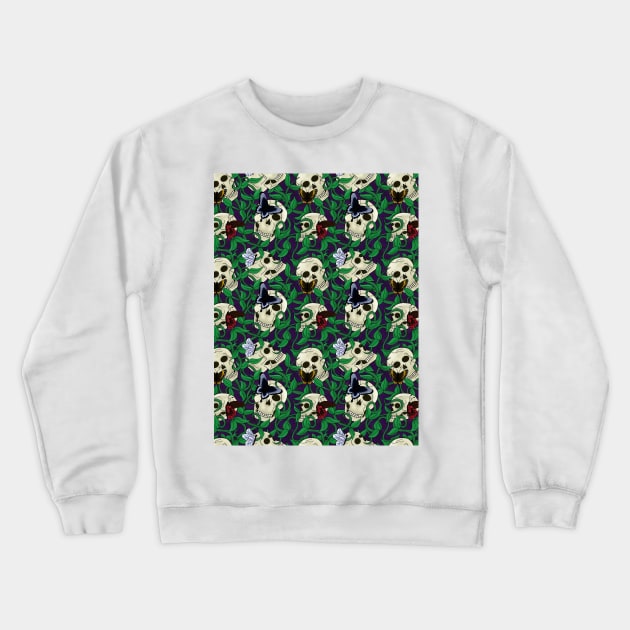 Skulls and Butterflies Spooky Pattern Crewneck Sweatshirt by GenAumonier